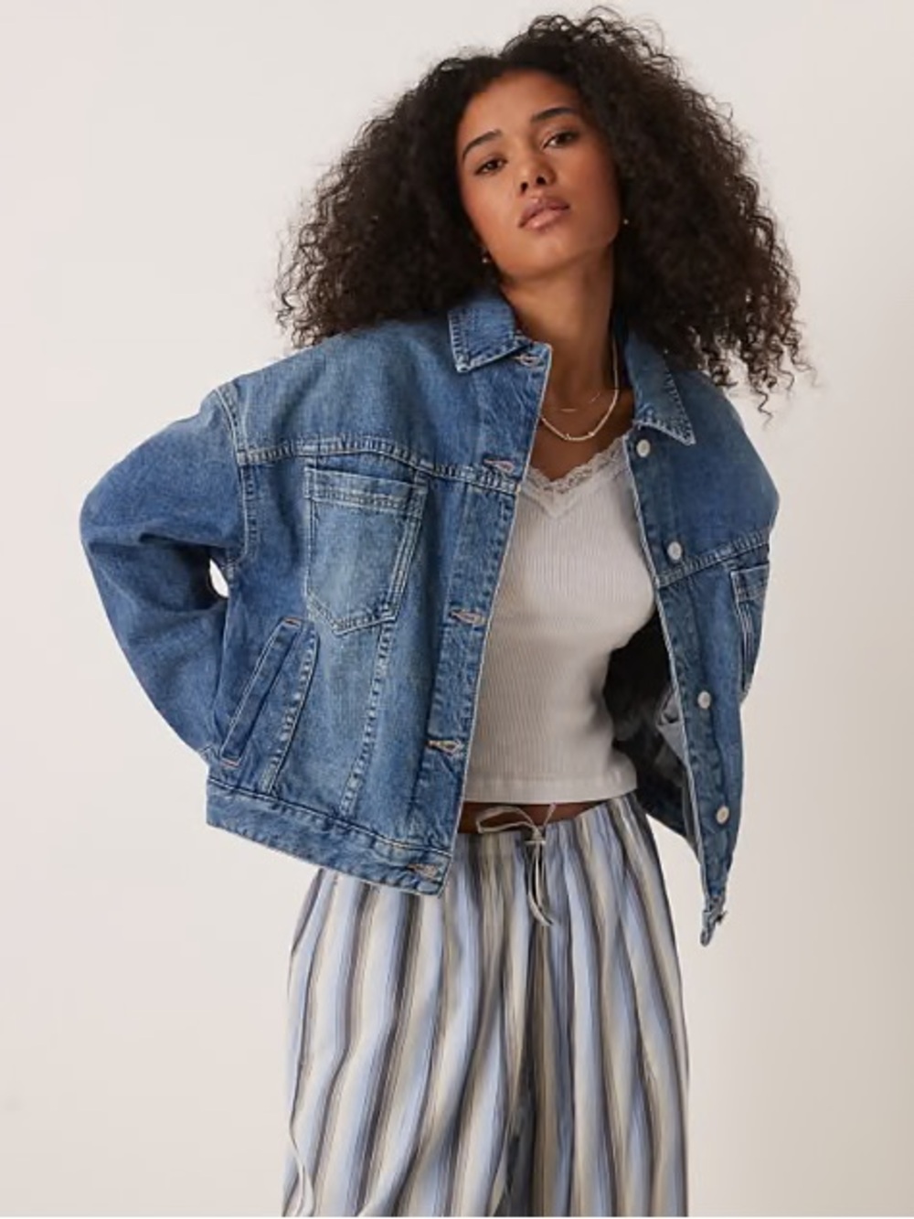 Free People We the Free Opal Swing Denim Jacket in Cowboy Romance